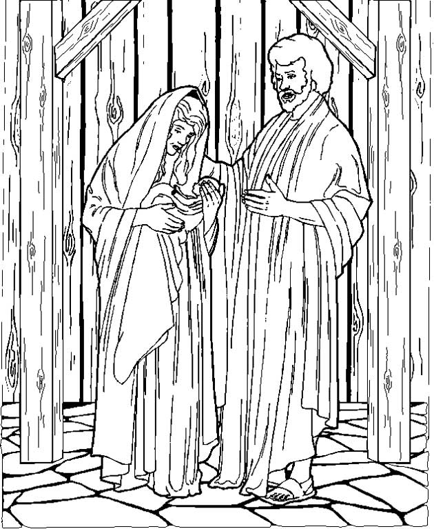 Print Jozef, Maria en kindje Jesus kleurplaat